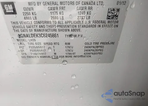 2012 Chevrolet Equinox 1Lt from USA, damaged, VIN 2GNALDEK3C6245861